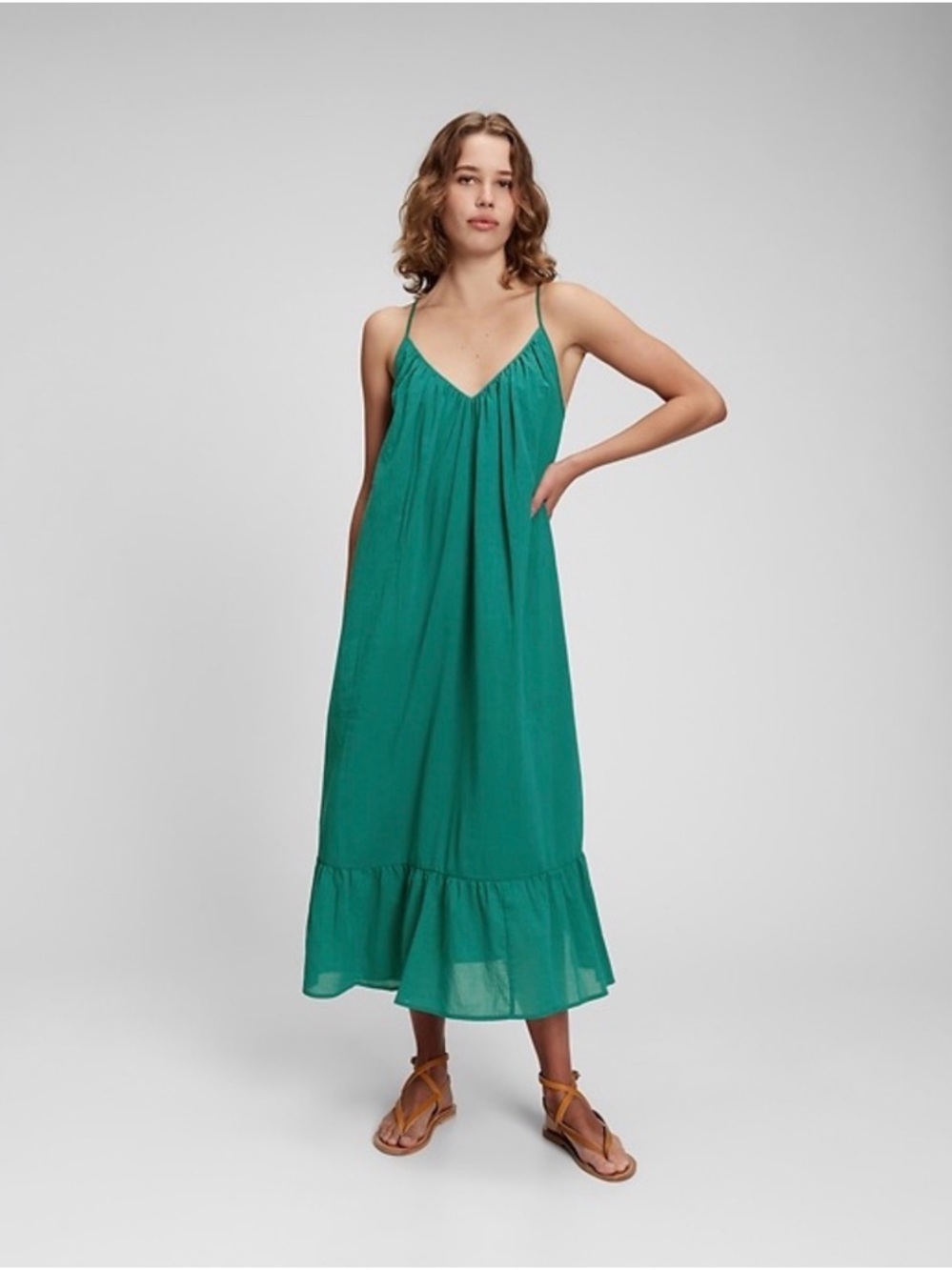 Gap Maxi Dress Green Ruffle Bottom Gauzy Medium Resort Cruise Beach Boho Lounge